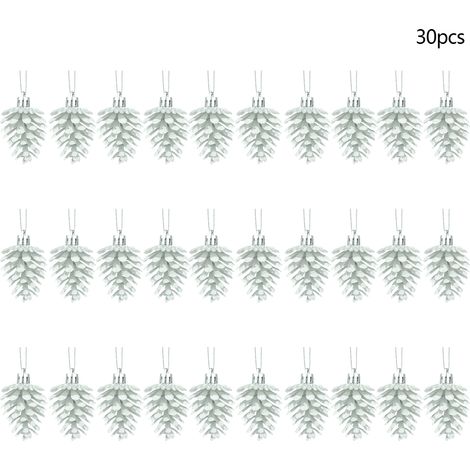 (5 Schachteln, insgesamt 30 Stück) 6 cm Weihnachtsbaumschmuck, Weihnachtsbaumzapfen aus Kunststoff, bemalte Weihnachtsdekoration (silber) (1/3)