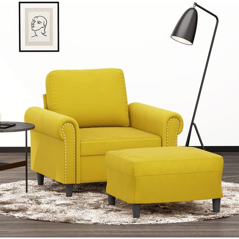 Sillón con taburete terciopelo amarillo 60 cm vidaXL (1/5)