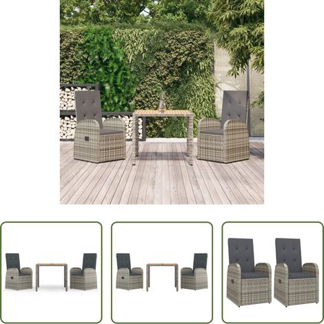 vidaXL Salle à manger extérieure - Ensemble à manger de jardin 3 pcs coussins gris résine tressée (1/5)