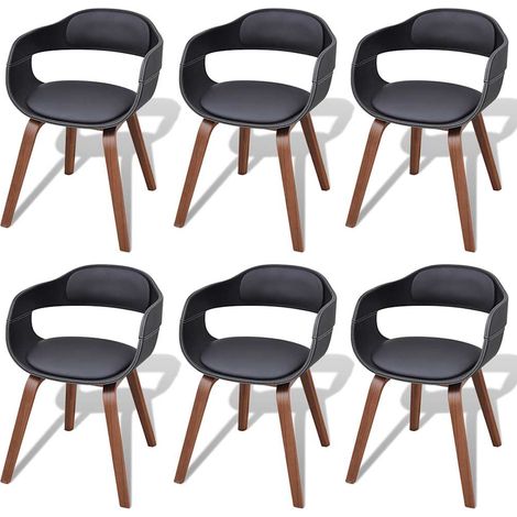 vidaXL Chaises à manger lot de 6 noir bois courbé et similicuir (1/5)