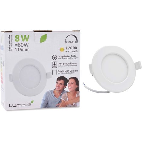 Spot LED encastrable à intensité variable 6 W 360 lm IP44 ultra plat pour salon, blanc chaud, 1 pièce (1/5)