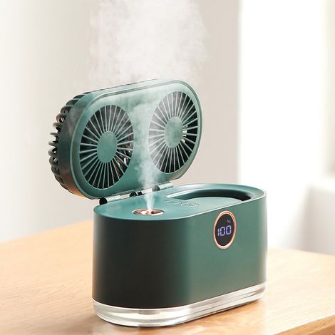 Ventilateur Rafraîchissant À Pulvérisation Double - Affichage Numérique Intelligent - Fonction Humidification Et Éclairage Nocturne - 400 ml - 5 W - Alimentation USB - 1 Pièce (1/5)