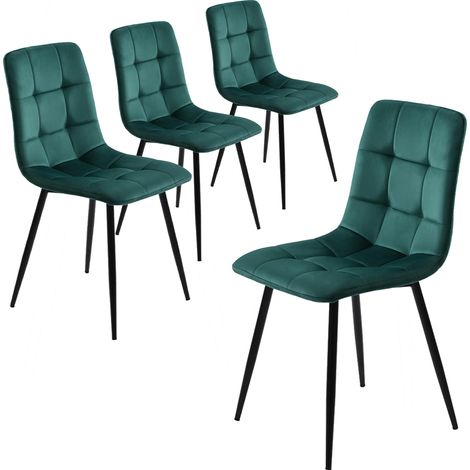 Lot de 4 chaises - Ensemble de table à manger avec 4 chaises Vert- Chaise de salle à manger en velours