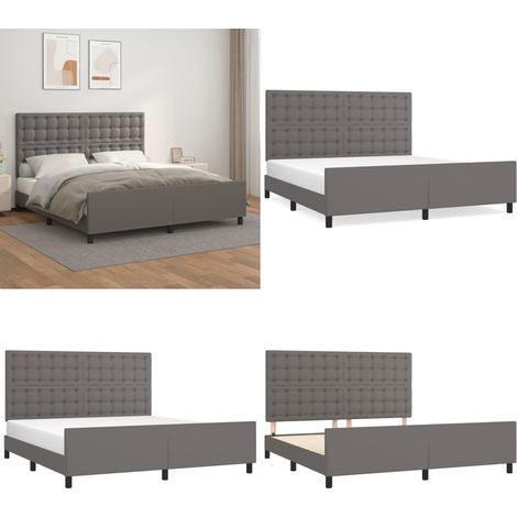 Estructura de cama con cabecero cuero sintético gris 180x200cm - Estructura de cama - Cabecero de cama