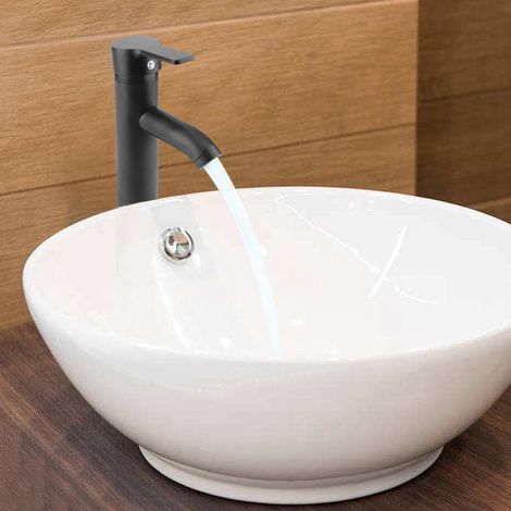 Mitigeur d'évier en acier inoxydable noir, robinet lavabo eau chaude froide, mélangeur pour salle de bain et toilettes (1/5)