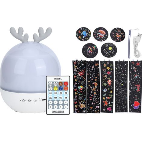 Lampe de Projection USB Rechargeable avec Bluetooth, Rotation 360°, Lampe de Chevet Musicale avec télécommande, Design Cerf