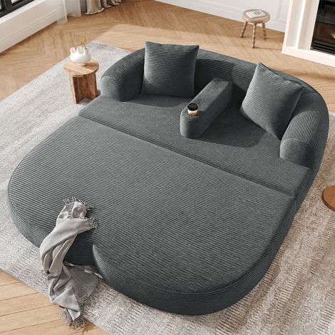 Modernes 2-Sitzer Bodensofa aus Cordstoff, Klappbares Loungesofa mit Lounge-Funktion, Vakuumkomprimiert, Montagefrei, Abnehmbare Armlehne mit Becherhalter, für Wohnzimmer & Apartments (1/5)