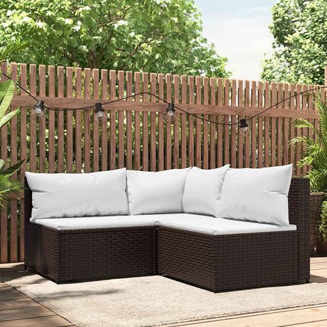 3-tlg. Garten-Lounge-Set mit Kissen Braun Poly Rattan