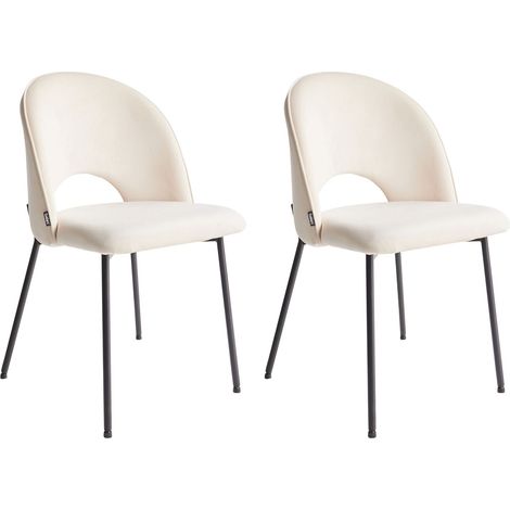 Set di 2 Sedie da Pranzo in tessuto Beige con Gambe Nere Stile Retro Covelo