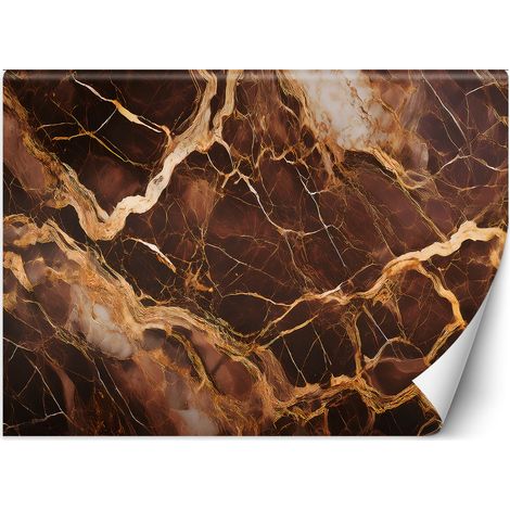 Fototapete Brauner Marmor mit Gold Abstraktion 300x210 cm