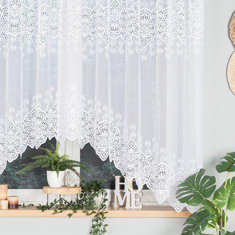 CELINA - Rideau jacquard prêt-à-poser avec découpe en bas - 300x160 cm - blanc (1/5)