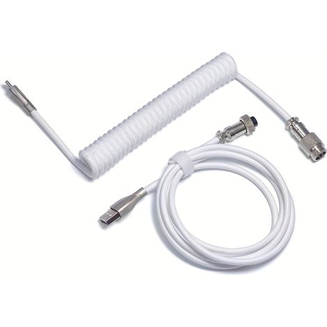 Câble de vol pour clavier mécanique de 60 pouces – Connecteur aviation tressé USB-A vers Type-C, Accessoire pour clavier de gaming, BZ-Blanc (1/4)