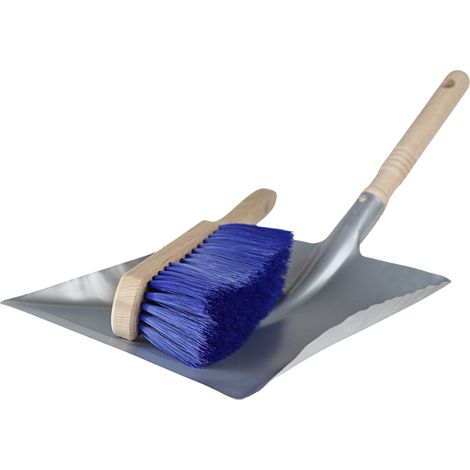 Kamino-Flam Kehrschaufel-Set mit Handfeger - Kehrblech verzinkt & feuerfest Handfeger aus Buche-Holz - Schaufel & Feger klein für Holzofen - Kehrblech mit SB-Bohrung - Schaufel-Set für Kamin, ca. 23,5