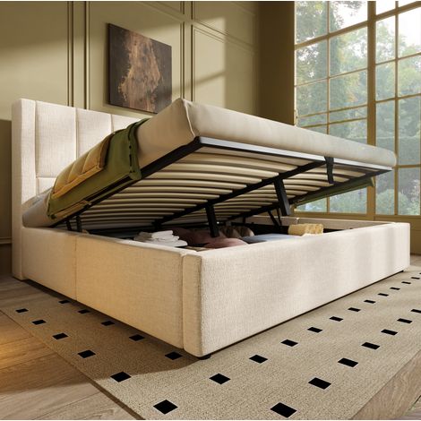 Cama matrimonio con almacenaje y USB 160x200 Beige DESVIAE (1/5)