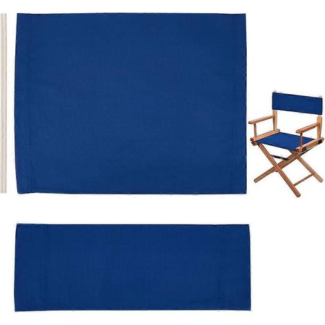 Rivestimento di ricambio per sedia con 2 bastoncini di legno per sedia da regista, sedia da trucco, sedile e schienale, blu marino, 195420x530x56mm (1/5)