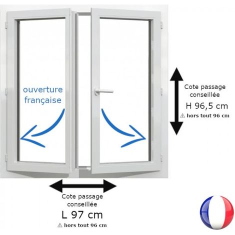 Fenêtre PVC blanc 2 vantaux hors tout H 96 x L 96 cm ouverture française pour pose rénovation
