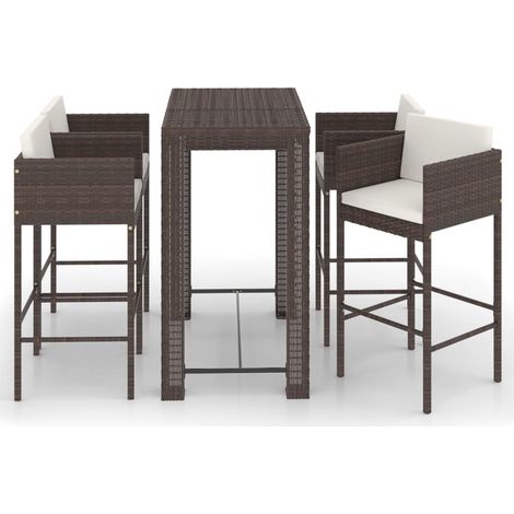 Maison Exclusive - 5-tlg. Gartenbar-Set mit Kissen Poly Rattan Br