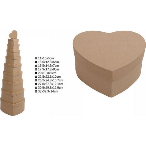 TrAdE Shop Traesio - Set 10pz Scatole Box Per Regali Varie Misure Matrioska Forma Cuore Cartone 71959 -