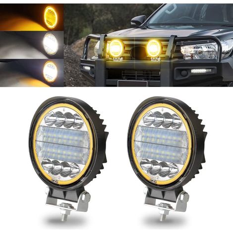 Lampe de Travail LED Hors Route 72W avec Anneau Halo Stroboscopique Ambre 4,5" Off Road Pod Spot Flood Combo Lumières Off Road Driving Phare 12 V -36 V LED pour Moto SUV Bateau Camion-2PCS (1/5)