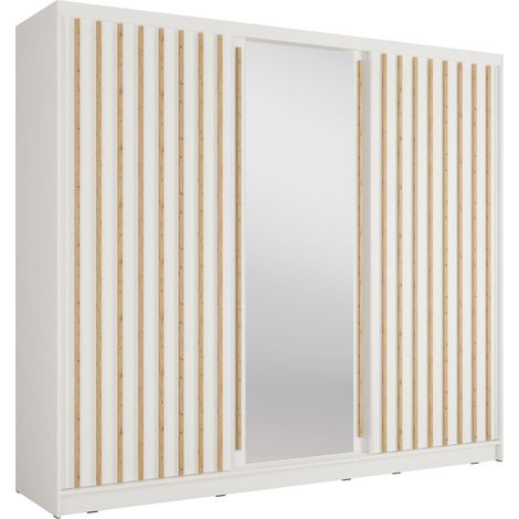 Armadio KAZU 3 porte scorrevoli con specchio e listelli decorativi 248 cm