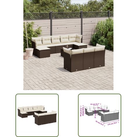 vidaXL 11-tlg. Garten-Sofagarnitur mit Kissen Braun Poly Rattan (1/3)