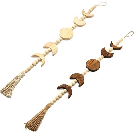 Le mur de phase de lune chic de style bohème décoré avec une couronne de perles en bois de phase de lune pour la décoration de la maison, des fêtes de mariage, des cadeaux d'artisanat (1/5)