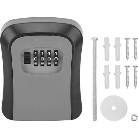 Coffre-fort à code réinitialisable portable, boîte à clés avec serrure à combinaison, capacité 5 clés, montage mural, pour usage intérieur/extérieur, gris (sans couvercle anti-poussière) (1/5)