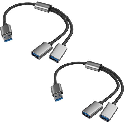2PCS Câble USB Répartiteur 0.3M, Double Port Hub Chargeur 2 en 1, Splitter avec Rallonge USB, Adaptateur Double Prise USB pour PC, Voiture (1/5)