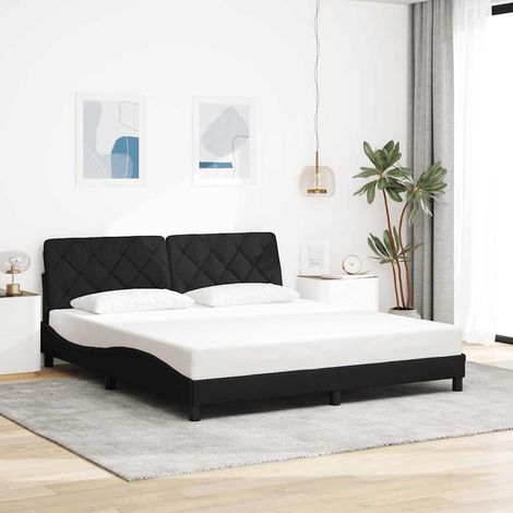 Cadre de lit 180 x 200 cm avec tête de lit, tissu noir, sommier à lattes, sans matelas - PANGIVO (1/5)