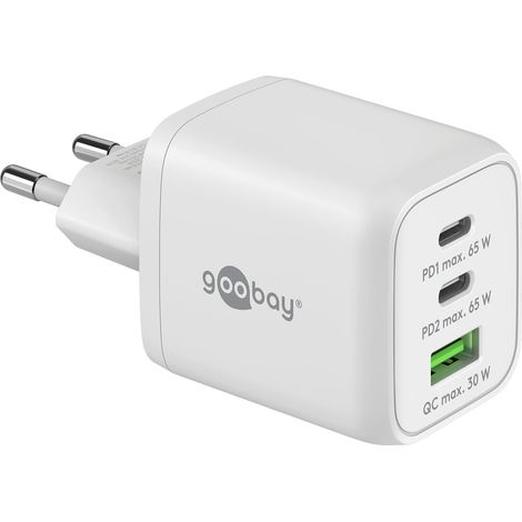 Chargeur Rapide multiport USB-C PD Nano (65 W) / 2 x USB-C PD 1 x USB-A Quick Charge/Adaptateur Secteur pour câbles de Charge iPhone et Autres téléphones Mobiles/Blanc (1/5)