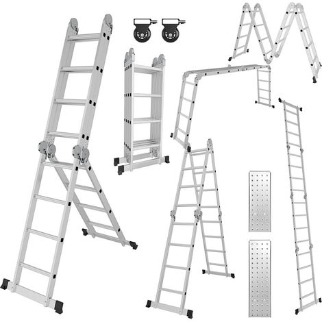Randaco Echelle pliante 4x4 470cm Echelle multifonctionnelle Echelle télescopique domestique Echelle en Alu