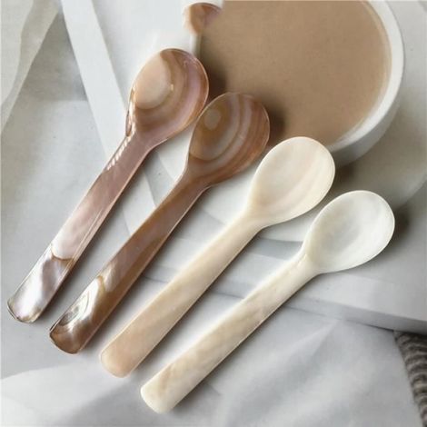 Lot de 4 cuillères à caviar en nacre véritable et classique fabriquées à la main I Cuillère à œufs Nacre, 11 cm,Blanc (1/4)