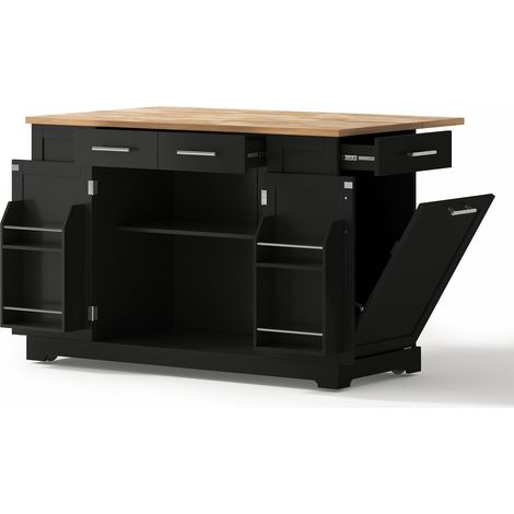 Isla de cocina con encimera abatible 138 cm MDF negro y efecto madera HOMVRA (1/5)