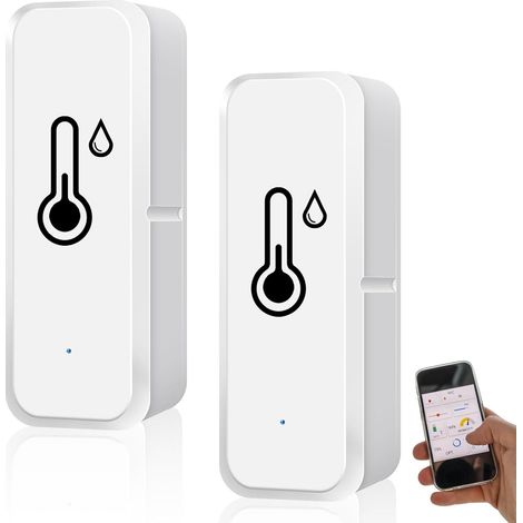 Lot de 2 thermomètres WiFi intelligents - Pour l'intérieur et l'extérieur - Capteur d'humidité avec application intelligente et enregistrement des données - Mini thermomètres hygromètres pour serre (1/5)