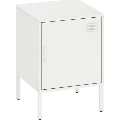 Table de nuit en acier avec étagère réglable, 40 x 40 x 56 cm, blanche, polyvalente pour chambre et salon (1/5)