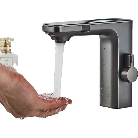 Waschtischarmatur, berührungsloser Sensor, digitales Display, Grau A (1/2)