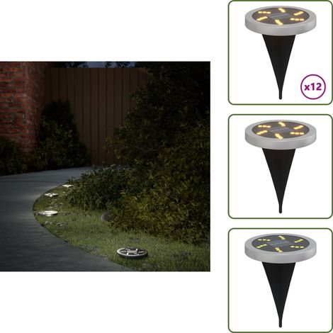 Solar-Bodenleuchten mit Erdspieß 12 Stk. Warmweiß - Solarlaterne - Gartenbeleuchtung - Außenscheinwerfer - LED-Strahler - Solarbetriebene Lampen (1/5)