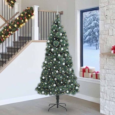 Künstlicher vorbeleuchteter Weihnachtsbaum mit Kugelset 240 cm