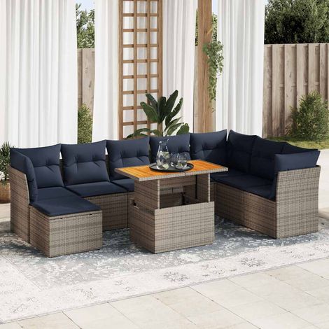 Canapé de Jardin 6 Places Gris Résine Tressée - [Modèle Web] - Set Salon avec Table et Pouf de Rangement, Mobilier d'Extérieur (1/5)
