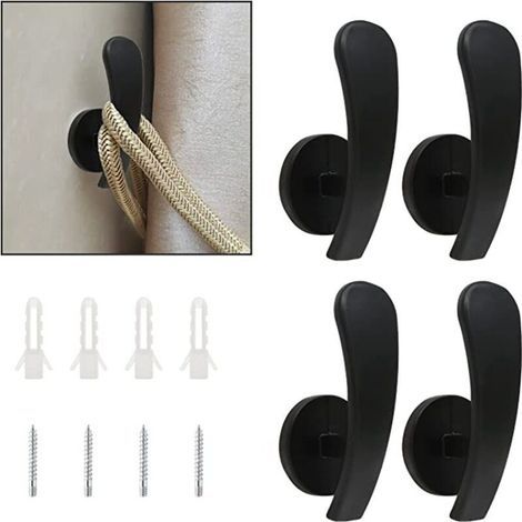 Lot de 4 crochets d'embrasses de rideaux noirs. crochets de retenue de rideaux pour montage mural. crochets décoratifs pour embrasses de rideaux avec vis (lot de 4 noirs) (1/5)