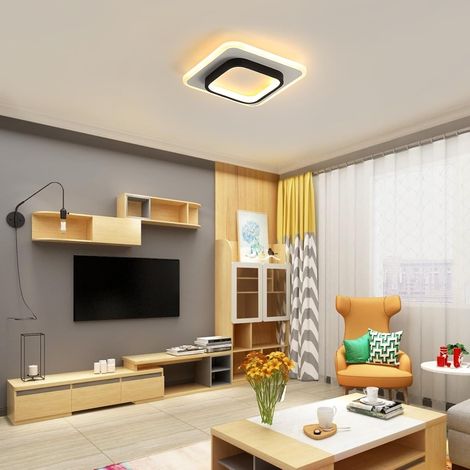 Plafonnier LED Moderne, Lampe de Plafond Noir Carré, Luminaire Plafonnier en Acrylique pour Chambre Cuisine Salon Couloir Balcon, Diamètre 24cm, 3000K Lumière Chaude [Classe énergétique E]