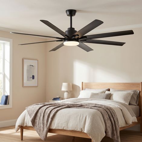 Ventilatore da soffitto con luce 132cm, telecomando e dimmerabile, motore DC silenzioso, ABS e metallo, stile moderno, Nero (1/5)