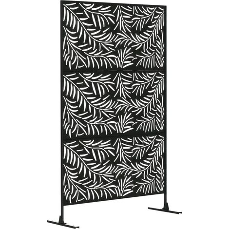 Panneau décoratif extérieur paravent extérieur en acier motifs de branches de saule découpées 122 x 45 x 198 cm noir