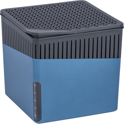 Lot de 2 déshumidificateurs Design CUBE Rechargeables 1kg WENKO Absorbeur d'humidité, Anti moisissure jusqu’à 3 mois, Idéal jusqu'à 80m², 6,5x15,7x16,5cm chaque, bleu