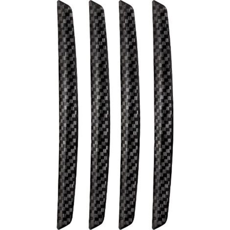 Set of 4 black carbon fiber anti-collision strips for car doors, usable on various vehicles