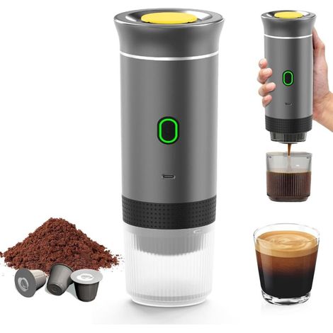 Tragbare Kaffeemaschine, elektrische Reise-Espressomaschine mit Heizung, für 12-V-Auto und Camping, Camping-Kaffeemaschine, tragbare Reise-Kaffeemaschine für Espressokapseln oder gemahlenen Kaffee (Gr