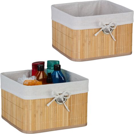 Relaxdays Cestini Portaoggetti Decorativi, Set di 2 Ceste per il Bagno e la Camera, Contenitori per Armadio, 20x31x31 cm