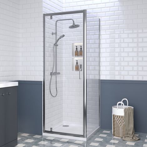 Nuie Rene Pivot Shower Door 1000mm Wide with Polished Chrome Profile - 6mm Glass