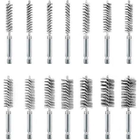 14Pcs Brosses Métalliques pour Visseuse, Acier Inoxydable Brosses Métallique a Main Cylindriques, Jeu de Brosse de Trou pour Perceuse Meuleuse et Autres Outils Rotatifs