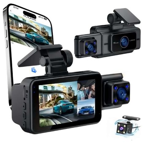 Applicable Caméra embarquée 3 caméras, DVR 1080 p, Wi-FI, 3 Pouces, enregistreur vidéo, caméra de recul, capteur G, boîte Noire, Trois enregistrements (1/5)